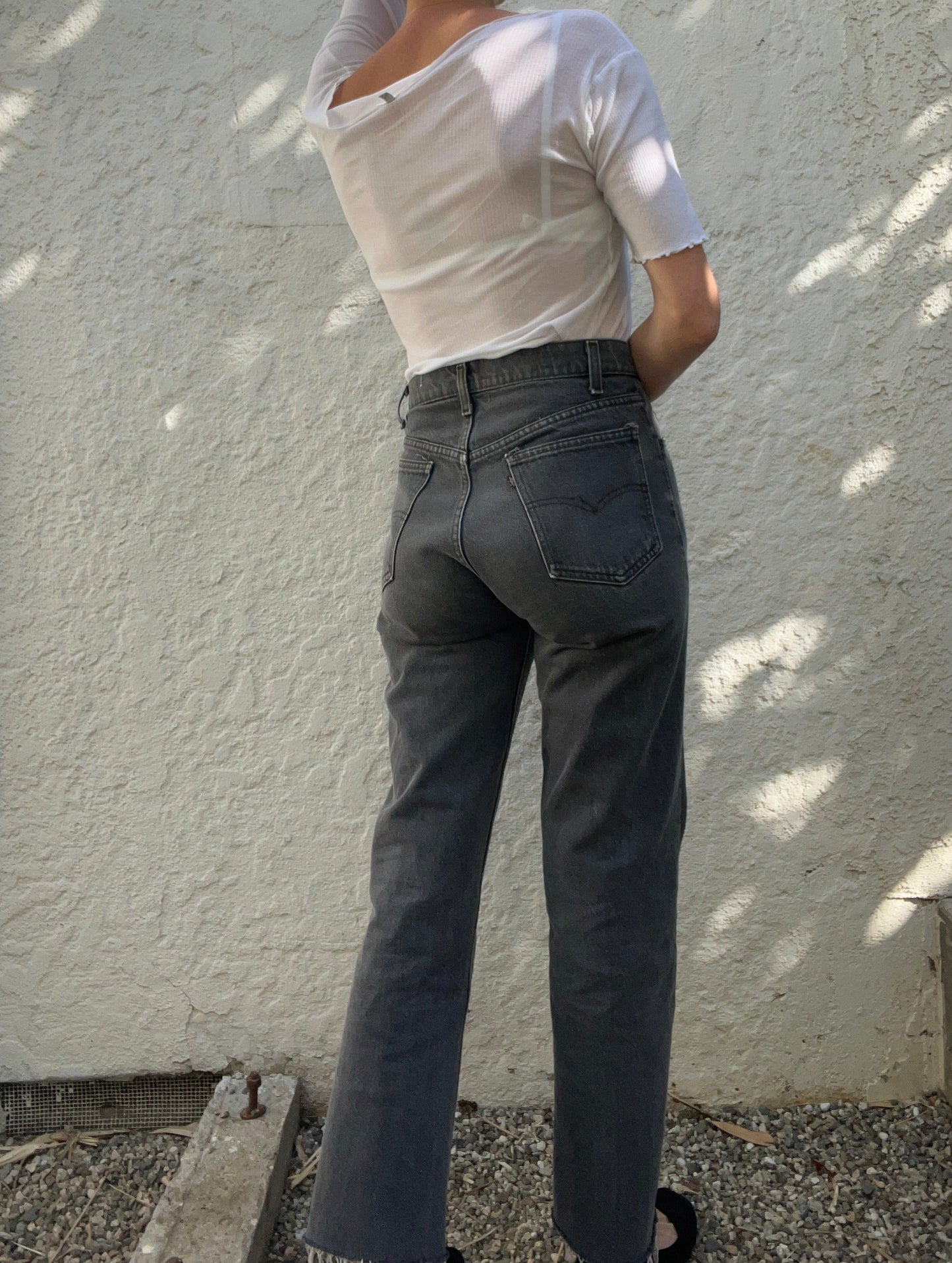 Dark Grey Frayed 505s, W32