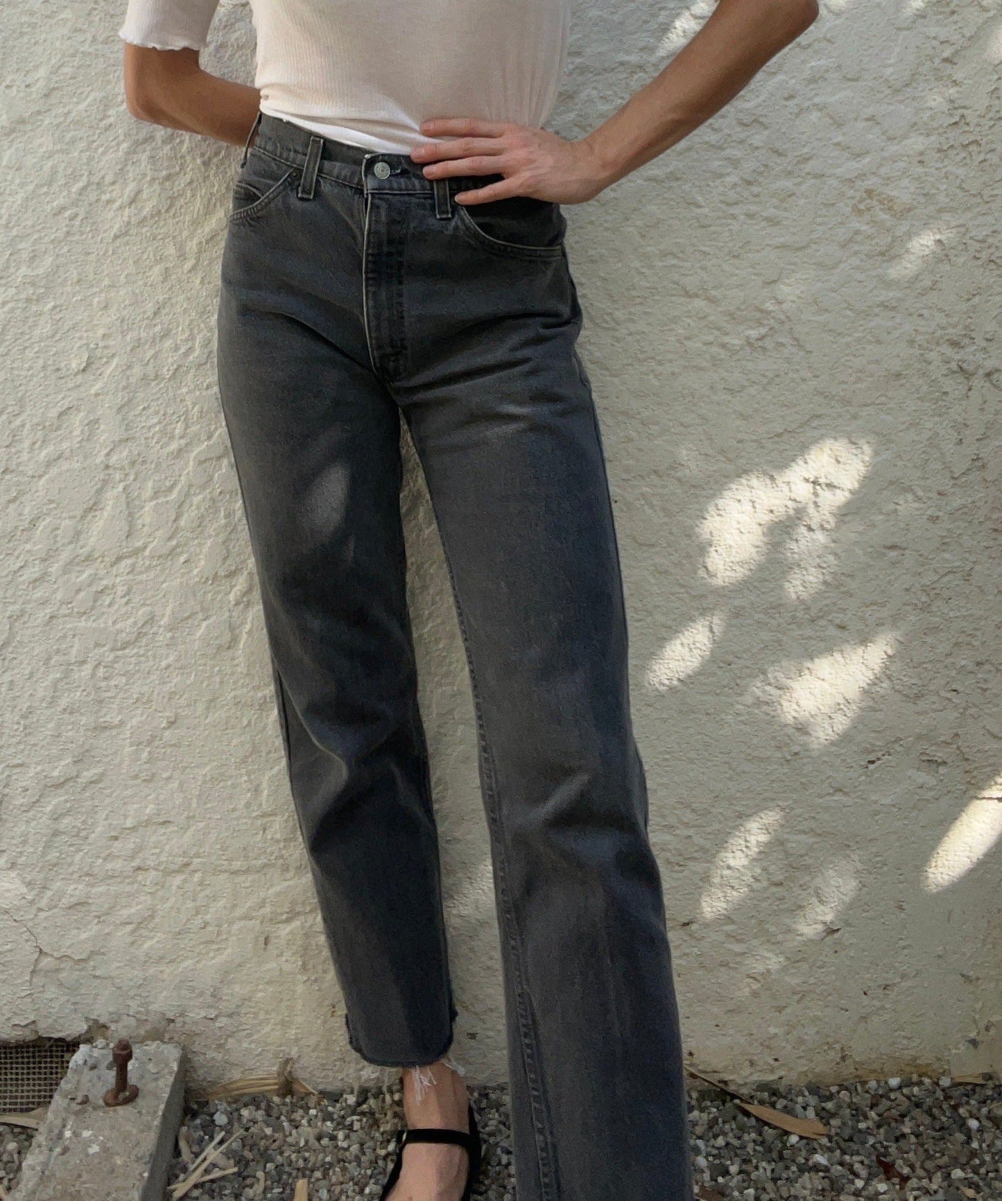 Dark Grey Frayed 505s, W32